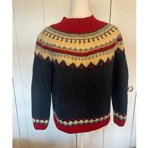 Eddie Bauer Women's Size Large 100% Wool‎ Fairaisle Sweater Cream Red Blue